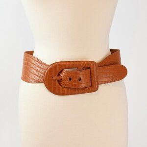 Express Vintage Chestnut Brown Croc Embossed Leather Chunky Belt - Size Large